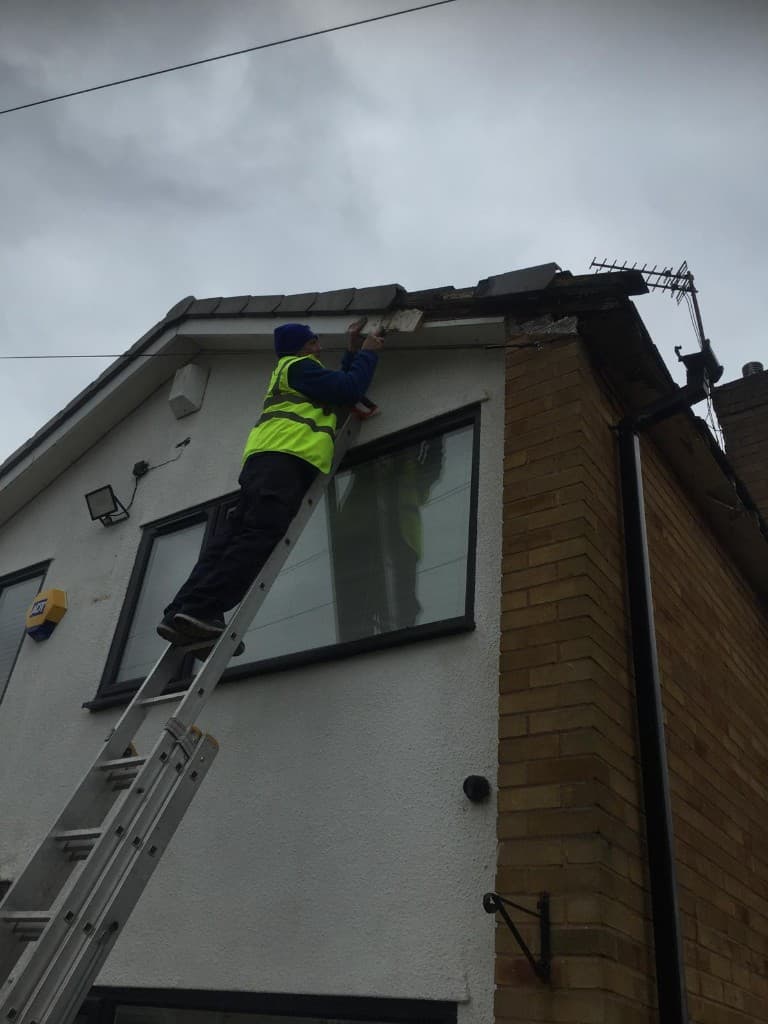 Roof verge and fascia detail on brick gable in Accrington by Holgates Roofing
